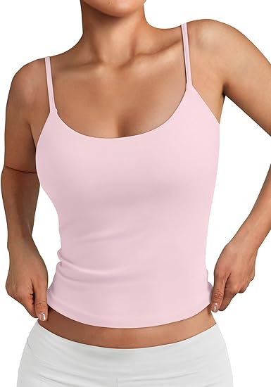 Trendy Queen Double Lined Adjustable Spaghetti Strap Tank Top for Women Cute Summer Basic Crop Top for Teen Workout Going Out