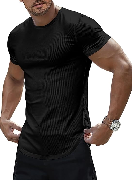 Dokotoo Men Mens Slim Fit Muscle Stretch Crewneck T-Shirt Summer Athlelic Shirts Longline Short Sleeve Tees Shirts