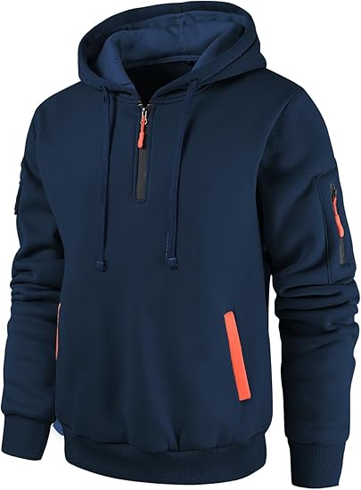 Leidowei Men’s Hoodies Casual Pullover Hooded Sweatshirt Long Sleeve Quarter Zip Hoody Tops With Kangaroo Pocket