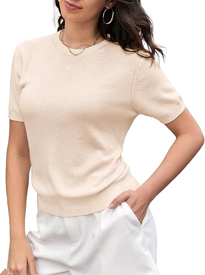 SANGTREE Women’s Short Sleeve Sweaters Crew Neck Pullover Tops Summer Sweaters for Women