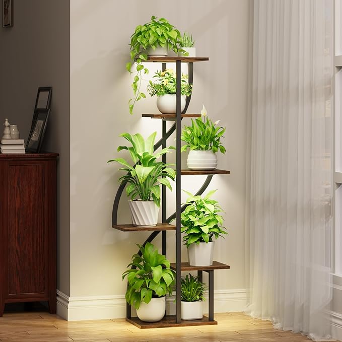 Plant Stand Indoor with Grow Light, 51″ Tall Plant Stand for Multiple Plants, 6 Tiered Plant Shelf Indoor, Corner Metal Flower Plant Holder Display Rack for Living Room, Patio Decor