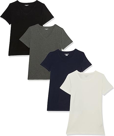 Amazon Essentials Women’s Regular-Fit Short-Sleeve T-Shirt (Crewneck and V-Neck Options), Multipacks
