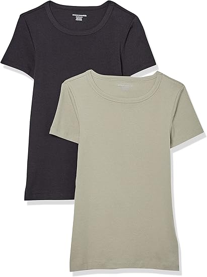 Amazon Essentials Women’s Slim-Fit Short-Sleeve Crewneck T-Shirt, Pack of 2