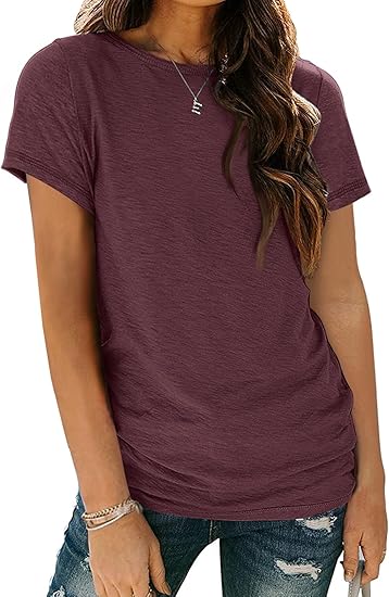 AUTOMET Women’s Soft Basic Short Sleeve T-Shirt, Round Neck Tops Summer Casual Tee for Spring Shirts Clothes Everyday Wear