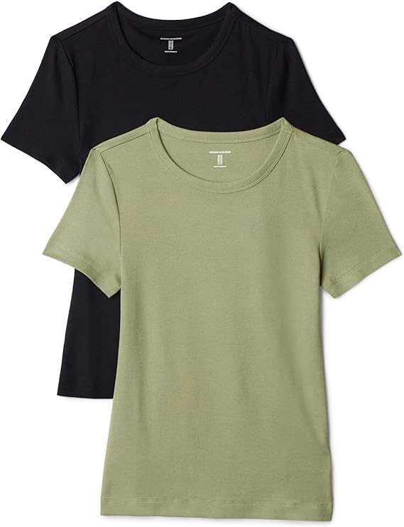 Amazon Essentials Women’s Slim-Fit Short-Sleeve Crewneck T-Shirt, Pack of 2