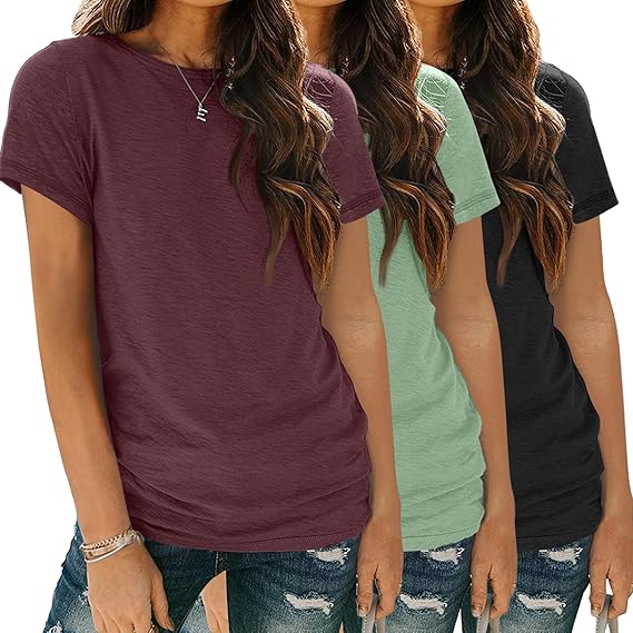SUNBS Womens 3 Pack T-Shirts Short Sleeve Summer Tops Fashion Basic Tees Comfy Casual Vacation Outfits Workout Clothes 2026