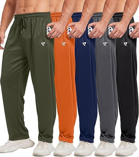 lomsoe 5 Pack Mens Sweatpants Open Bottom Joggers for Men with Zip Pockets Loose Fit Mesh Athletic Pants for Running,Casual