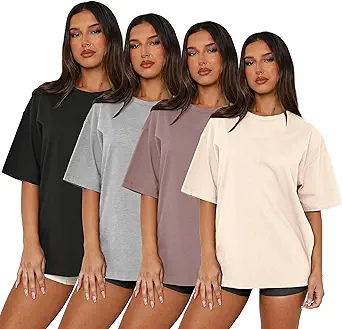 MAPICK 4 Pack Oversized Tshirts for Women Crew Neck Loose Fit Summer Baggy Tee Tops Short Sleeve Workout Shirt Clothes