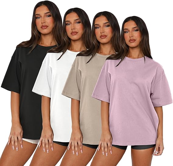 MAPICK 4 Pack Oversized Tshirts for Women Crew Neck Loose Fit Summer Baggy Tee Tops Short Sleeve Workout Shirt Clothes