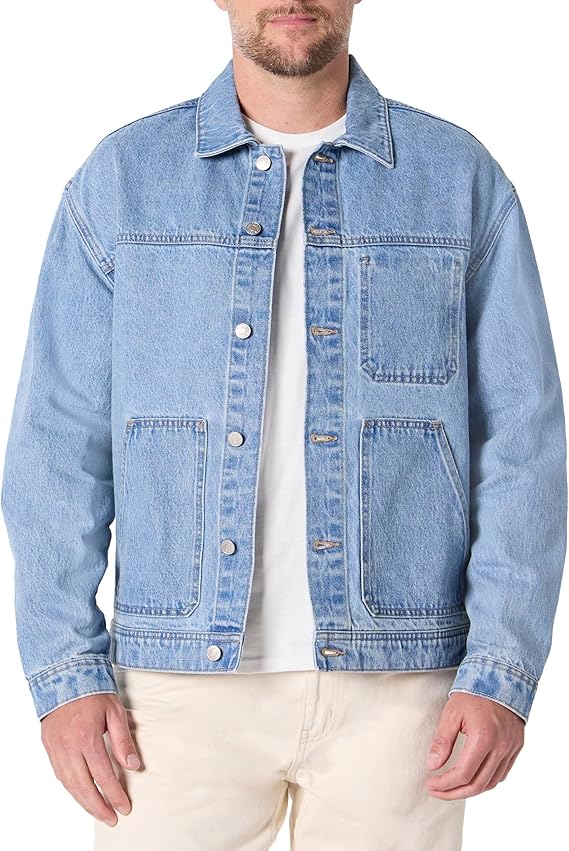 Amazon Essentials Men’s Rigid Denim Relaxed-Fit Utility Jacket with Pockets