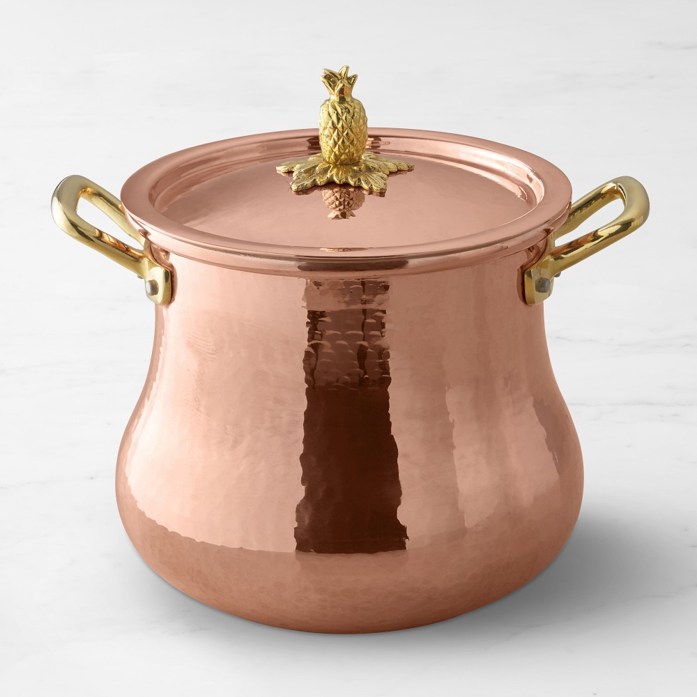 Ruffoni Historia Hammered Copper Belly Stock Pot with Pineapple Knob, 5 1/2-Qt.