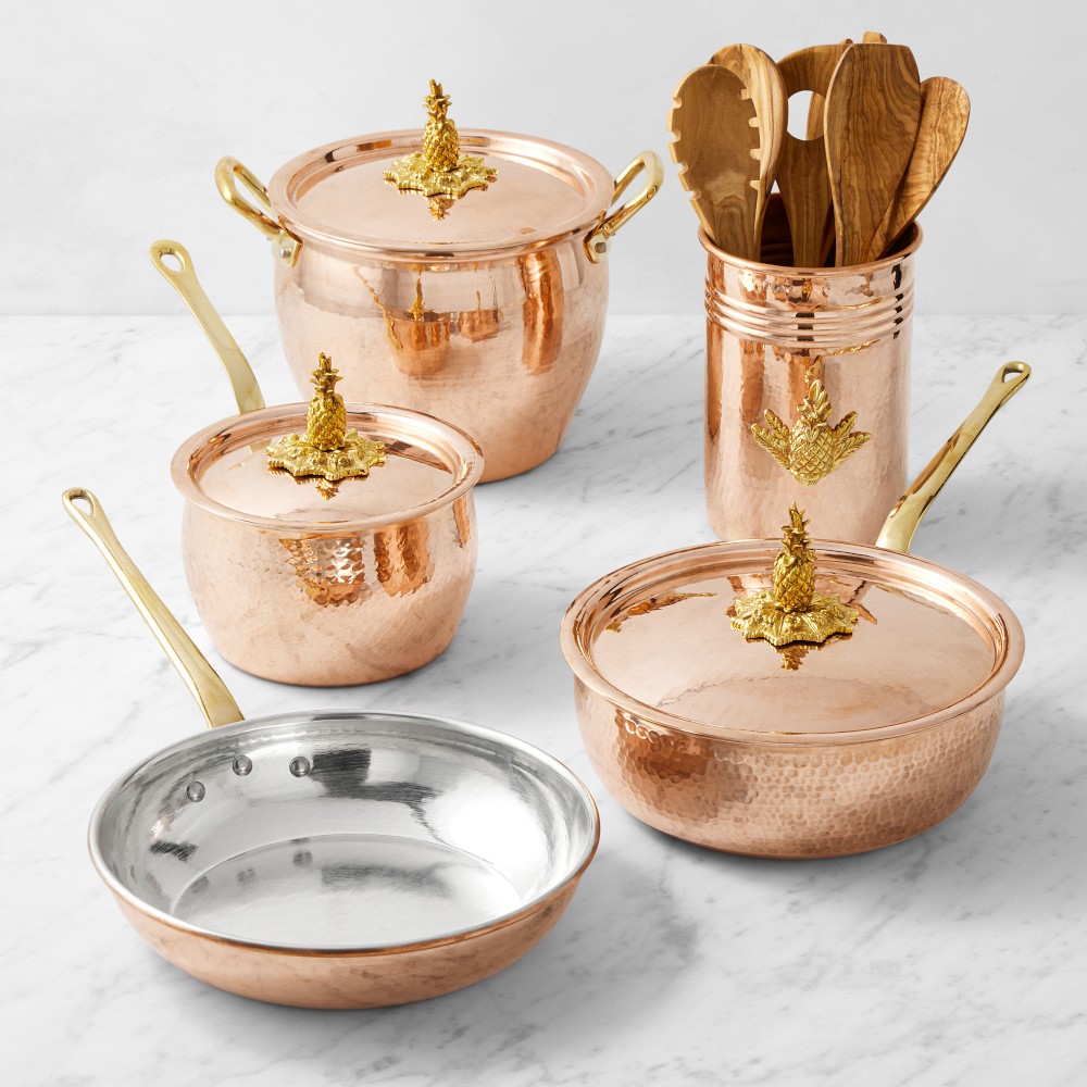Ruffoni Historia Hammered Copper 14-Piece Cookware Set with Pineapple Knob